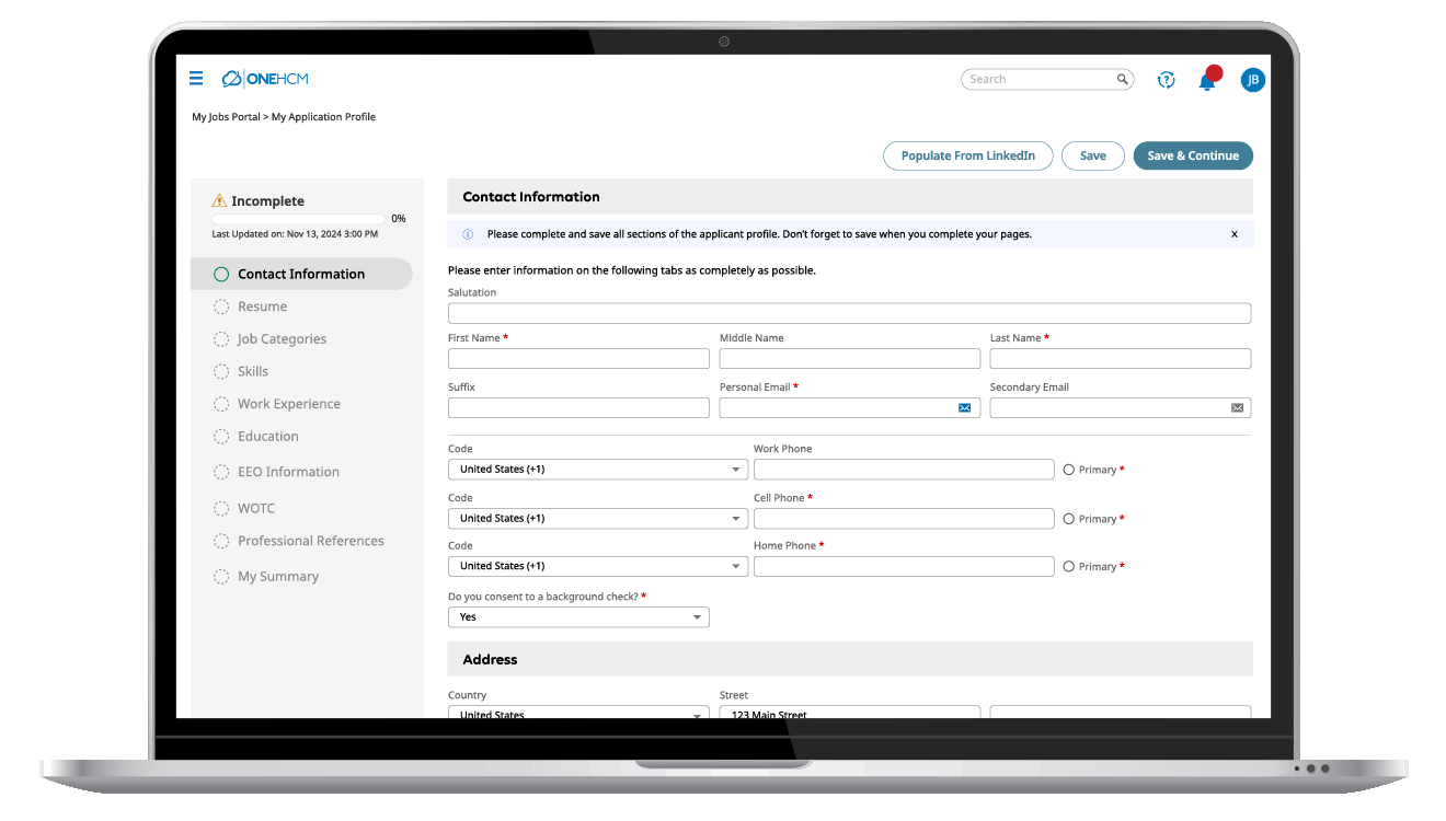 OnePoint HCM - Talent - Job Application (Use on Any Background)