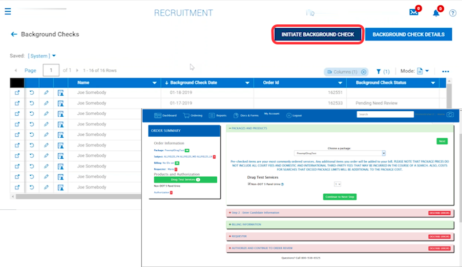 Order background screening with one click