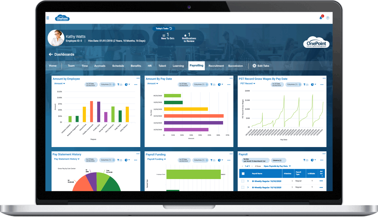 OnePoint real-time payroll dashboard