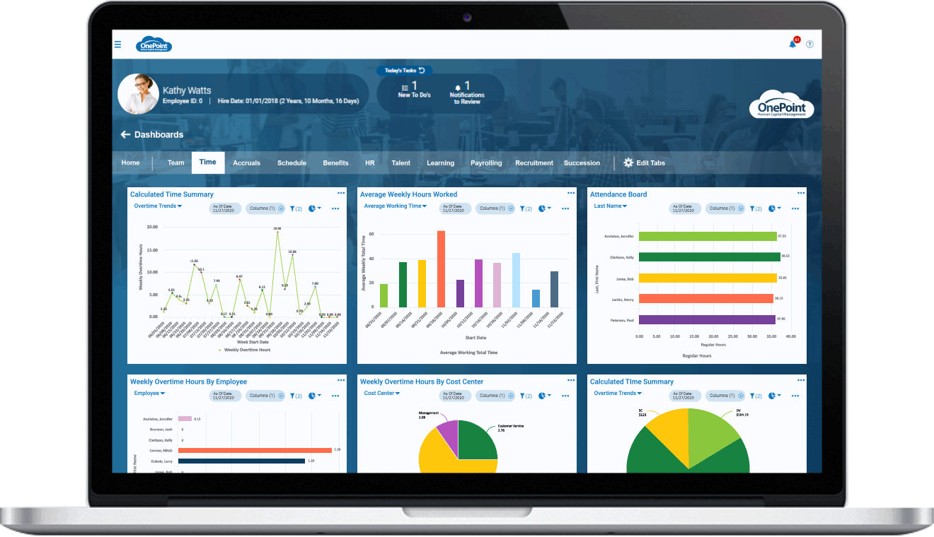 OnePoint HCM time and labor solutions dashboard