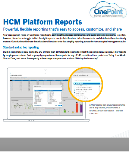 https://go.OnePoint HCM reports and data visualization overview