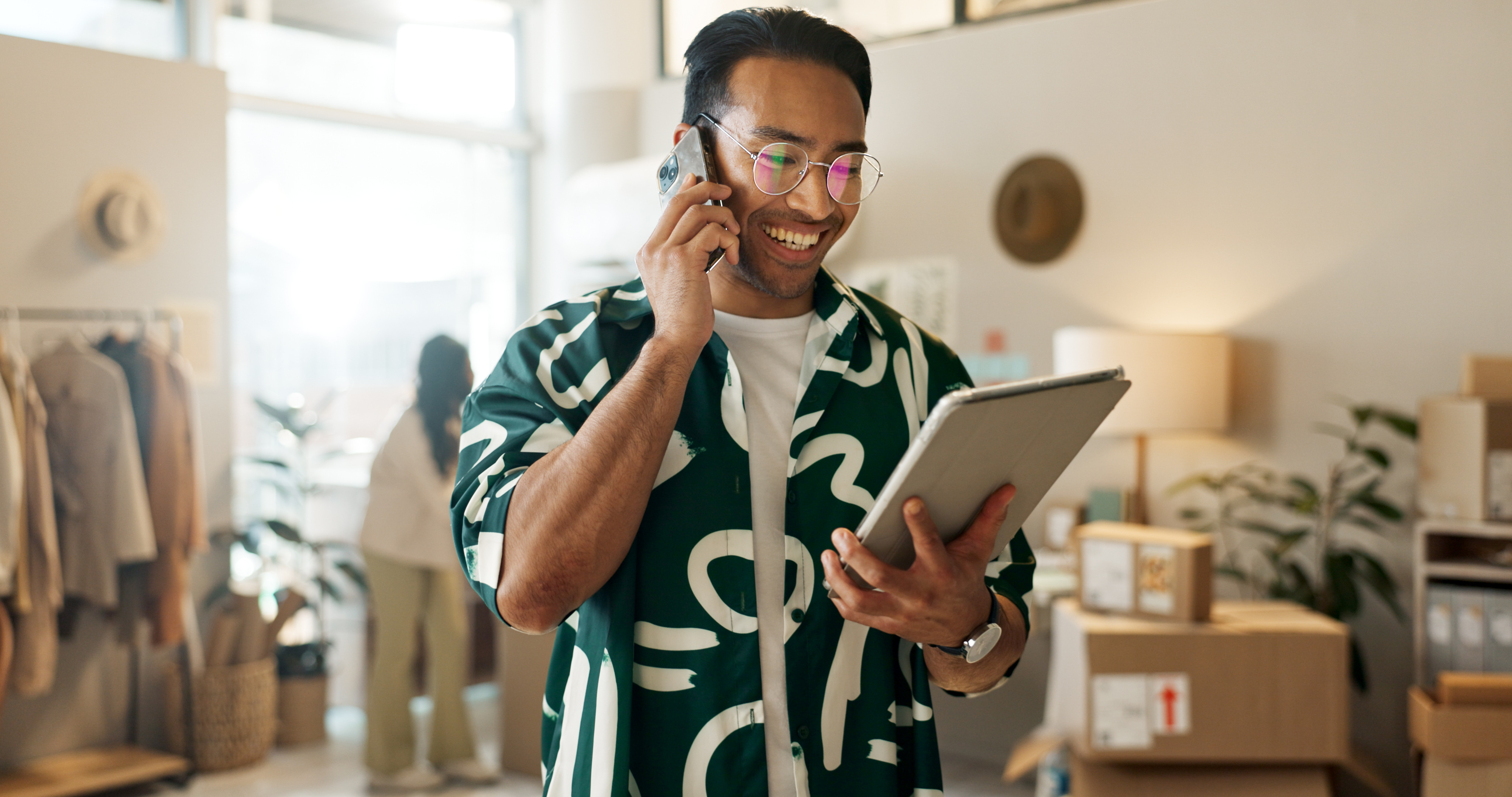 retail business owner on phone